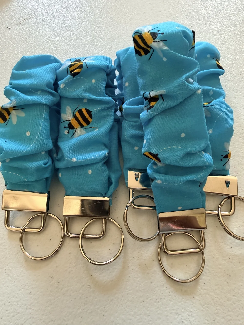 Elastic Fabric Scrunchie Keychain with Metal Ring - Blue & Yellow 8 For 25